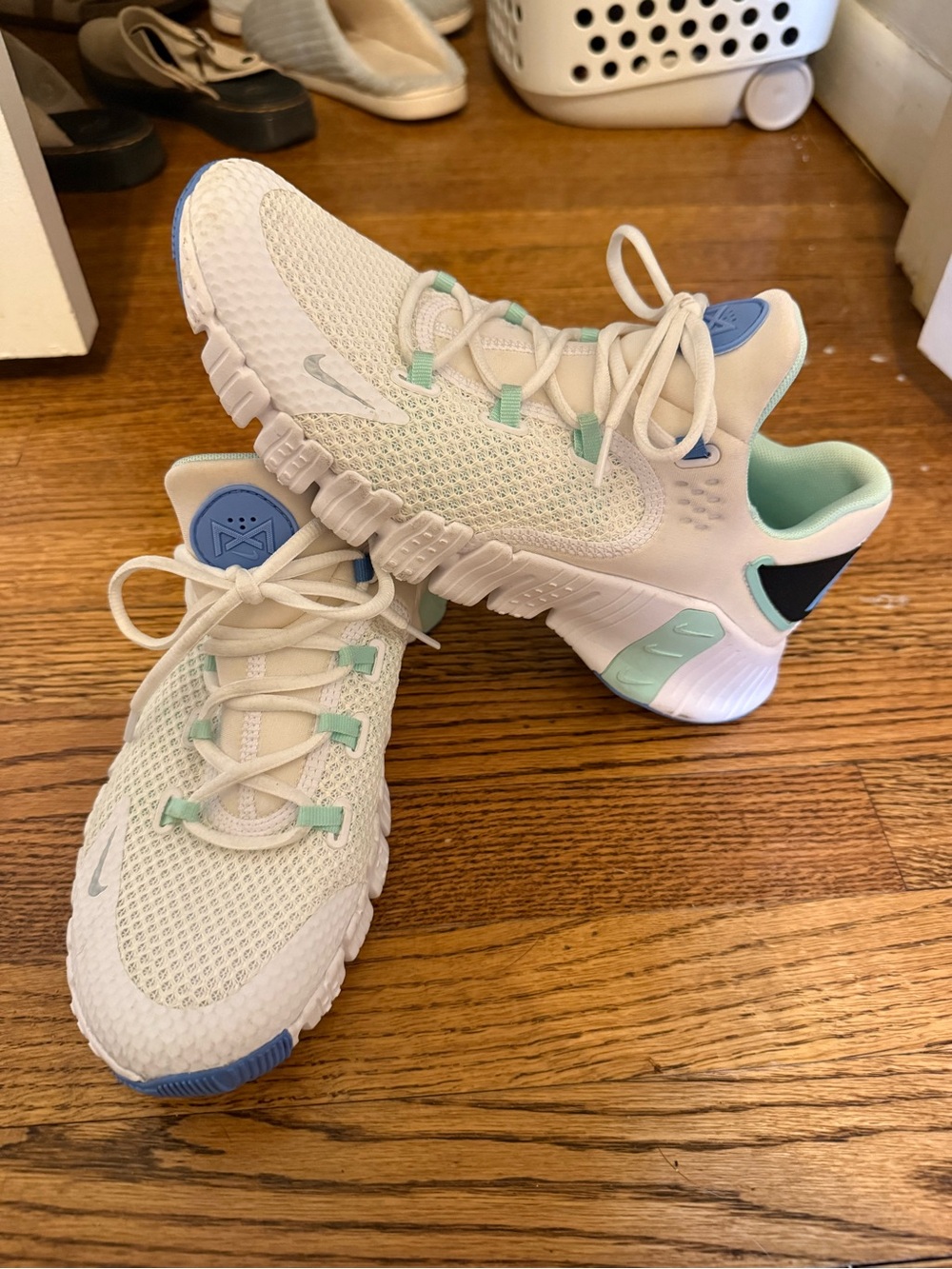 Nike White Metcon with Mint and Light Blue Accents